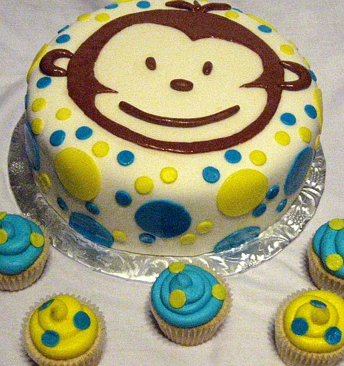 1st birthday party cupcakes. Mod Monkey Birthday Cake with