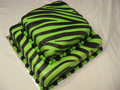 Neon Green and Black Striped Bridal Shower Cake! This cake was two tiers of 