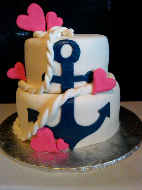 Navy Anchor and Pink Hearts Bridal Shower Cake