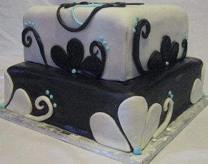 Light Blue Black and White Cake