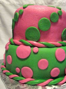 Pink and Green Polka Dot Birthday Cake