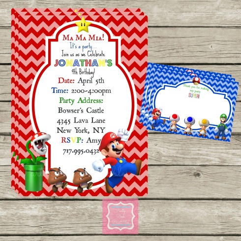 Super Mario Bros Birthday Party Invite Set - Party Posh Printables