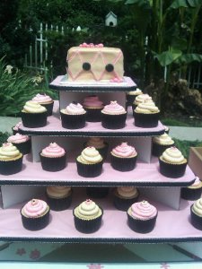 Pink, Champagne, and Black Wedding Cupcakes tiered!