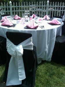 Pink and Black Wedding Pictures Bow on back of chair