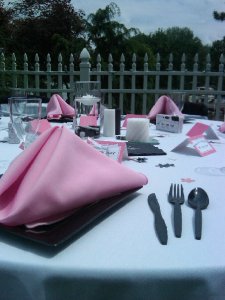 Pink and Black Outdoor Wedding Place Settings